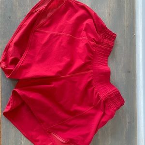 red Lululemon hotty totty shorts